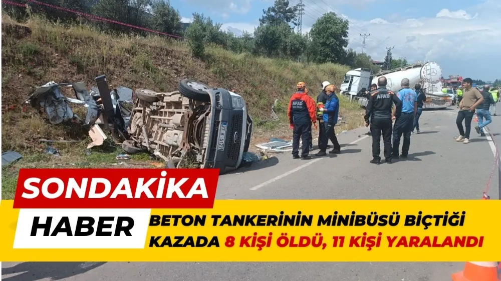 Beton tankerinin minibüsü biçtiği