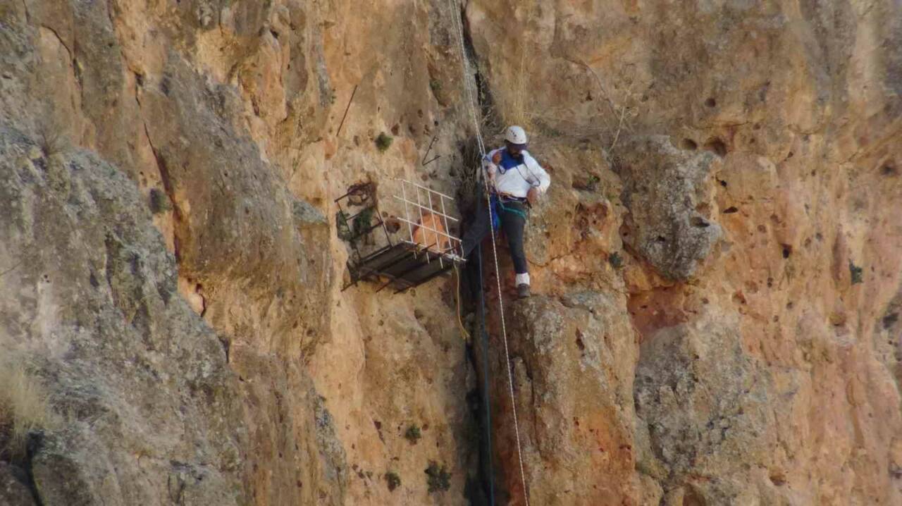 300 Metre Yükseklikteki Kayalıklardan Topladığı Balı Hastalara Dağıtıyor