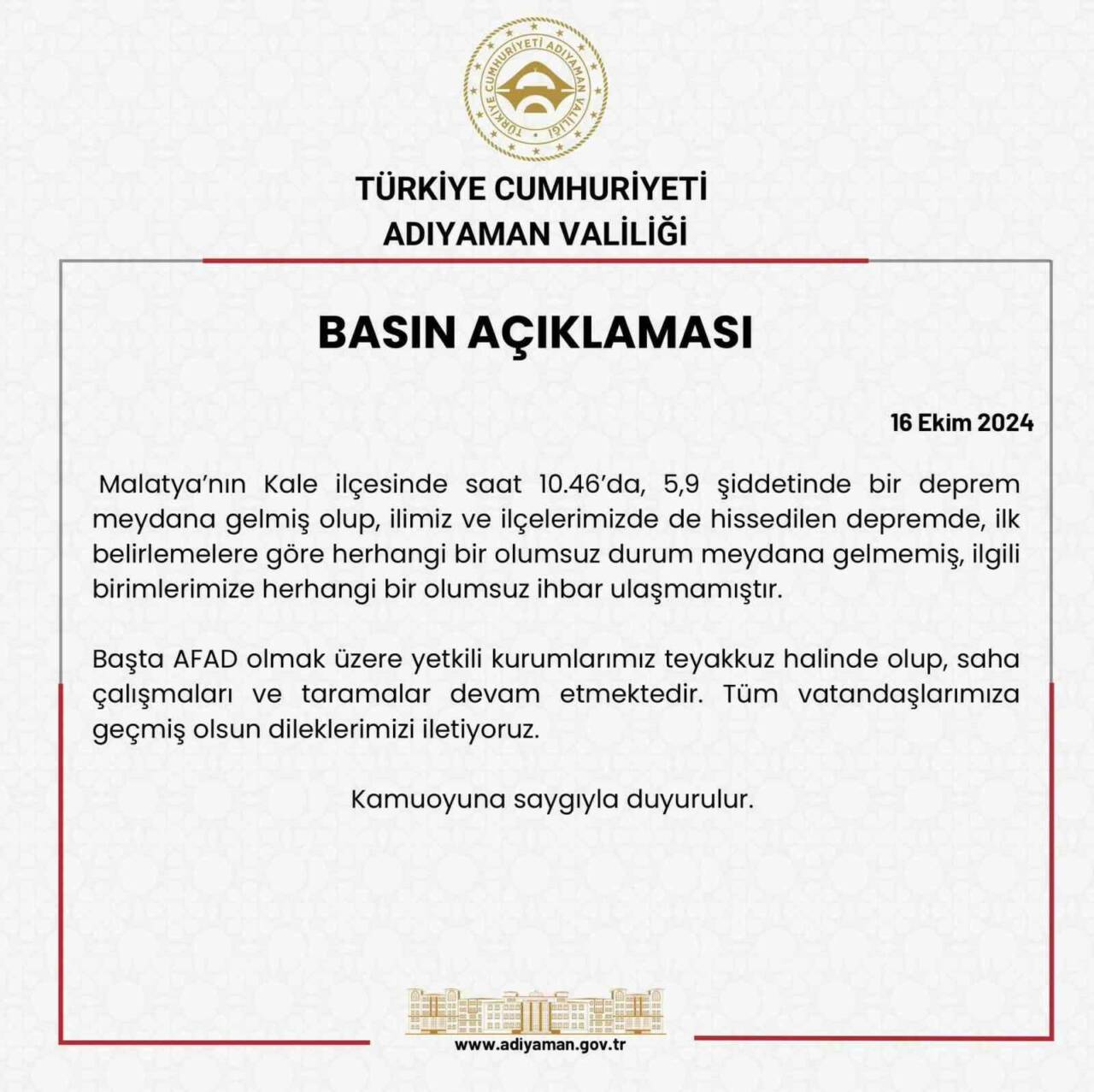 Malatya’nın Kale ilçesinde meydana gelen 5.9 büyüklüğünde depremden etkilenen Adıyaman’da