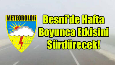 Meteoroloji Genel Müdürlüğü (MGM)'den edinilen bilgilere göre, Besni'de önümüzdeki hafta