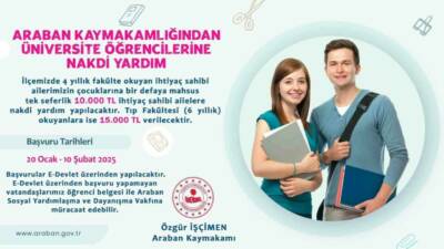 Gaziantep Araban Kaymakamlığı, ilçedeki ihtiyaç sahibi ailelerin 4 yıllık fakülte