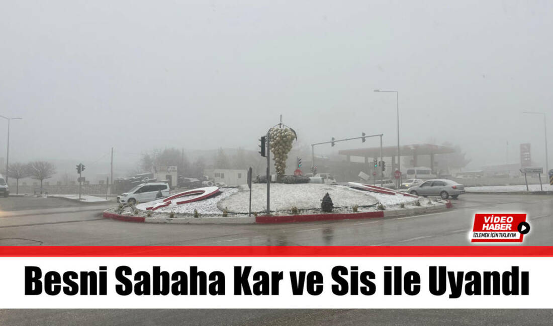 Besni, sabah saatlerinde yoğun kar yağışı ve sisin etkisi altına