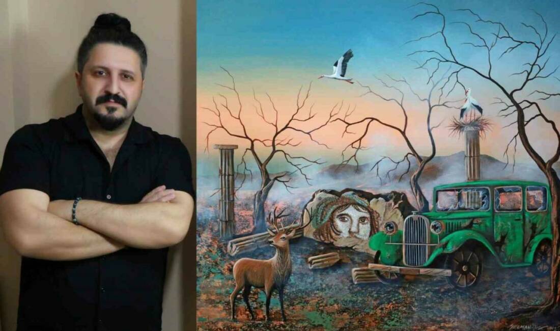 Ressam Selman Uzun, tuval üzerine akrilik teknikle yaptığı eserlerinden oluşan