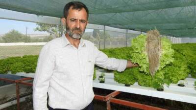 Gaziantep'in Yavuzeli ilçesinde çiftçi Halil Kaya, topraksız sulu tarım yöntemiyle