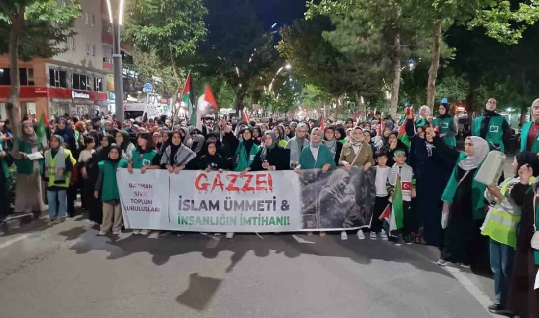 Batman’da binlerce kişi Gazze için yürüyüş düzenledi. Yürüyüşte Filistin bayrakları