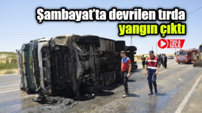 Adıyaman-Gölbaşı karayolunda meydana gelen kazada, tekeri patlayan bir tır devrildi.