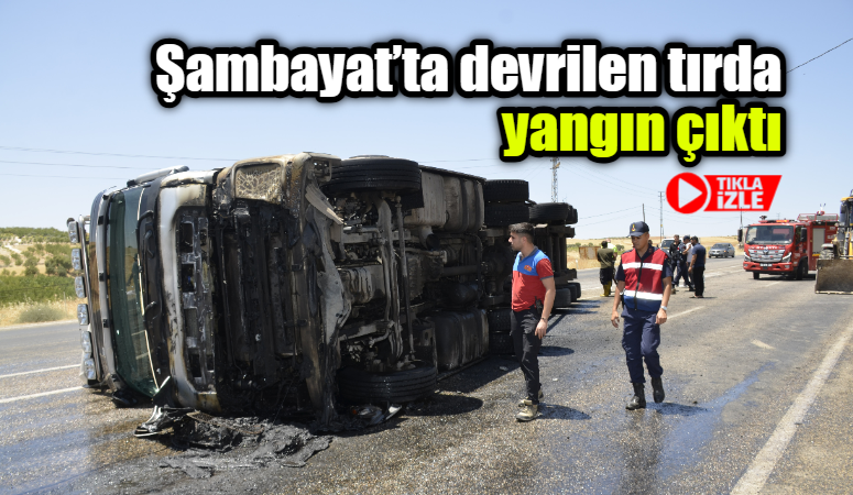 Adıyaman-Gölbaşı karayolunda meydana gelen kazada, tekeri patlayan bir tır devrildi.