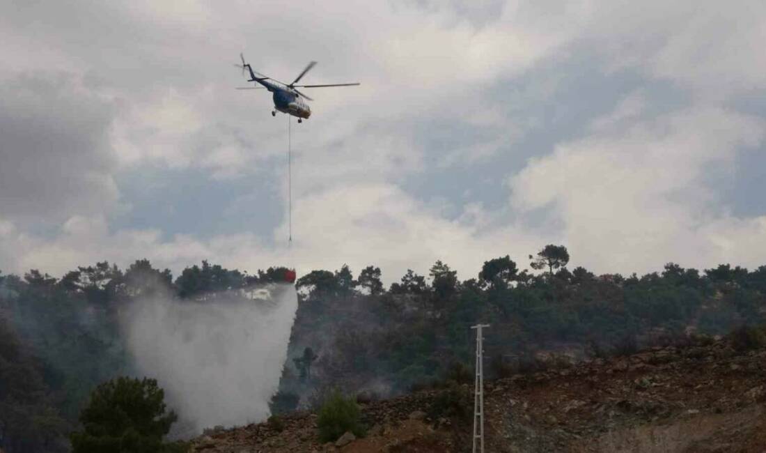 Adıyaman'da Akçalı Köyü yakınlarında çıkan orman yangınına helikopterle müdahale edilerek