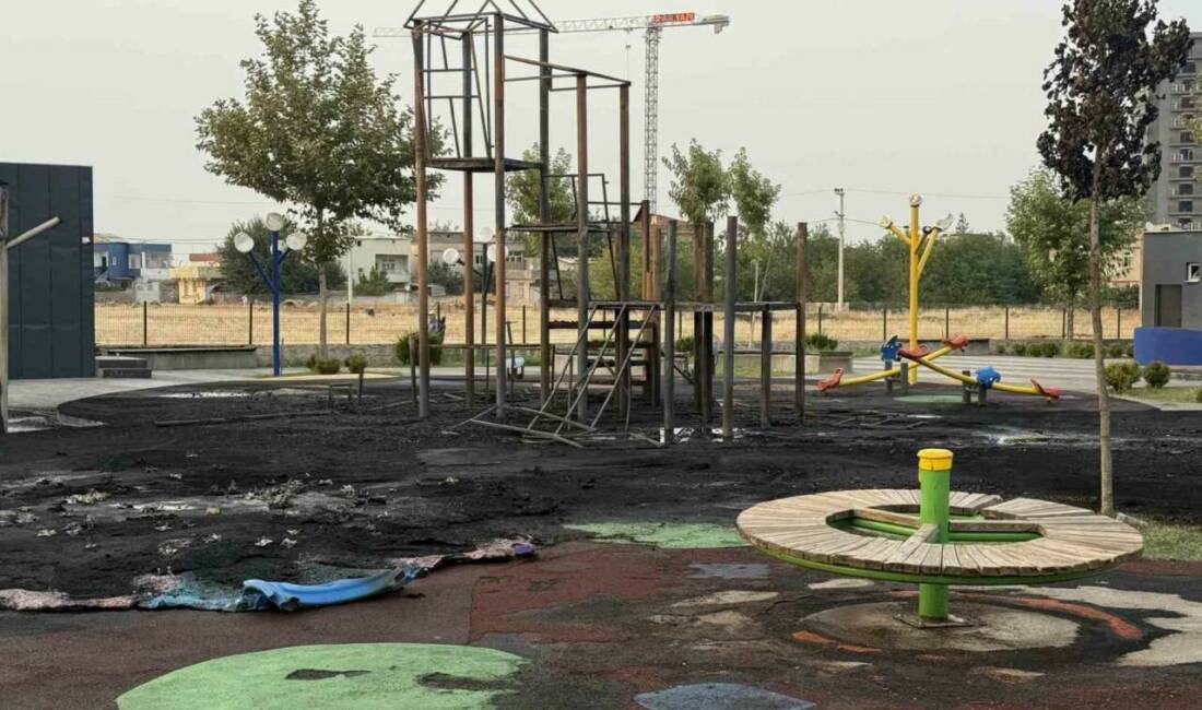 Diyarbakır'ın Yenişehir ilçesinde bulunan çocuk parkında çıkan yangın sonucu park