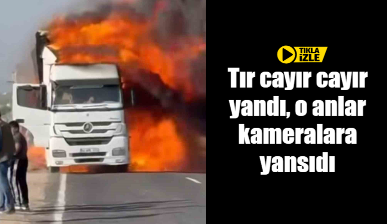 Şanlıurfa’nın Viranşehir ilçesinde, seyir halindeki tırın alev topuna döndüğü anlar