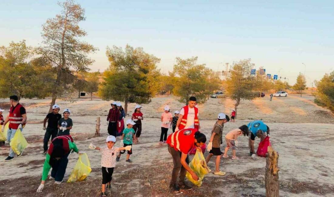 Şanlıurfa’nın Ceylanpınar ilçesinde, gönüllü bir grup ve birçok çocuk, çevre