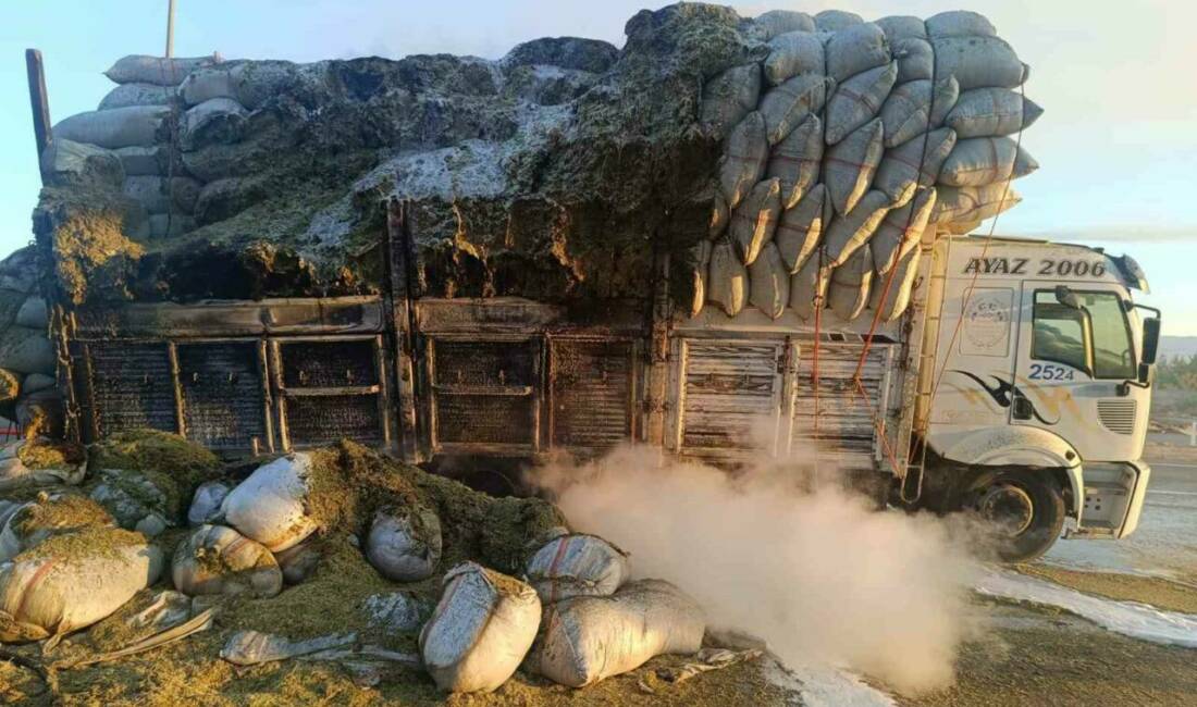 Siirt'te Siirt Üniversitesi kavşağında 49 AAE 965 plakalı saman yüklü