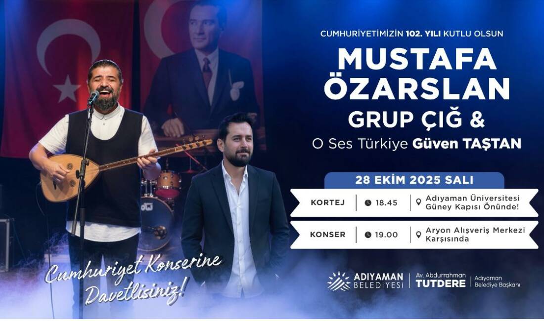 ADIYAMAN, CUMHURİYET’İN 102. YILINI BÜYÜK BİR COŞKUYLA KUTLAMAYA HAZIRLANIYOR Adıyaman Belediyesi tarafından düzenlenecek etkinlikler, kortej yürüyüşüyle başlayacak ve konserlerle