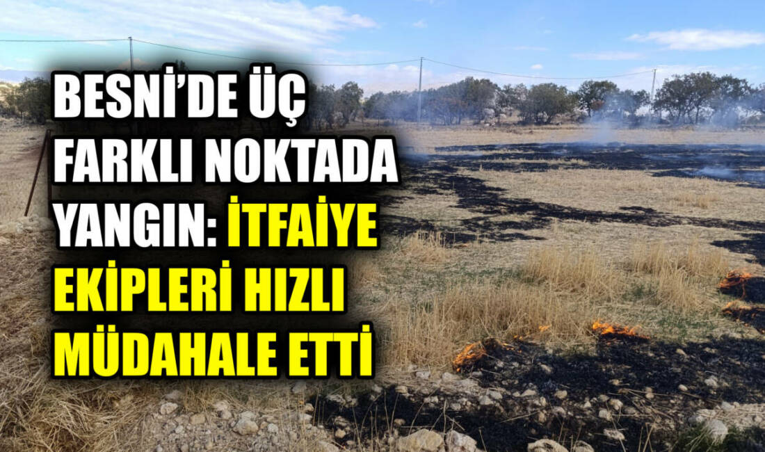 Besni'de, gün içerisinde üç ayrı noktada çıkan yangınlara itfaiye ekipleri