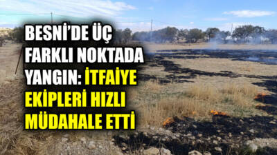 Besni'de, gün içerisinde üç ayrı noktada çıkan yangınlara itfaiye ekipleri