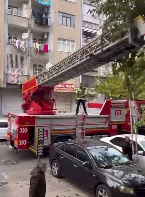 Ağaçta mahsur kalan kediyi kurtarmak için seferber oldular Diyarbakır'ın Bağlar ilçesinde ağaçta mahsur kalan bir kedi, itfaiye ekipleri