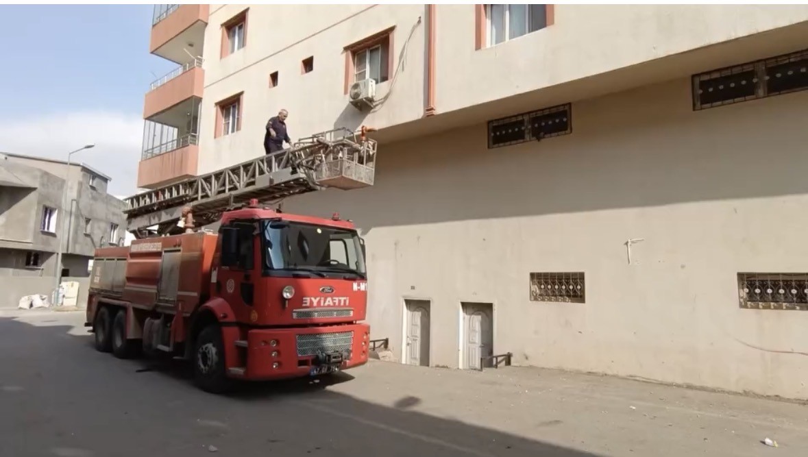 Mardin’in Nusaybin ilçesinde demir korkulukta sıkışan güvercin, itfaiye ekiplerinin müdahalesiyle
