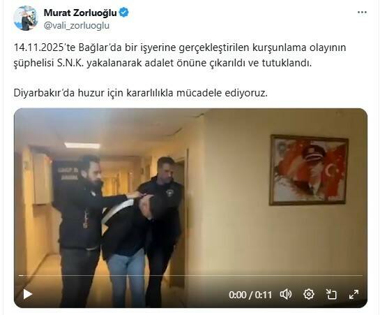 Diyarbakır’da bir iş yerini kurşunlayan şahıs yakalandı Diyarbakır Valiliği, Bağlar ilçesinde bir iş yerine gerçekleştirilen kurşunlama olayının