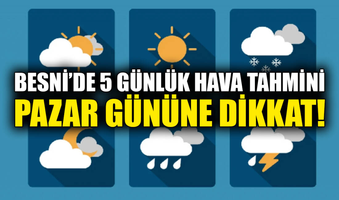 Besni’de 26–30 Kasım tarihleri arasındaki hava durumu tahminleri açıklandı. Meteoroloji