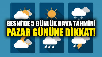 Besni’de 26–30 Kasım tarihleri arasındaki hava durumu tahminleri açıklandı. Meteoroloji