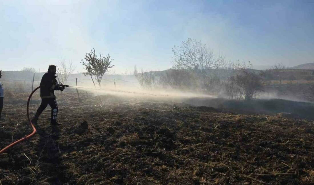 Tarlada çıkan yangın söndürüldü Adıyaman'ın Gölbaşı ilçesinde anız kalıntılarının yer aldığı bir arazide meydana