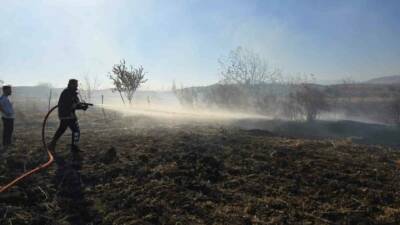 Adıyaman'ın Gölbaşı ilçesinde anız kalıntılarının yer aldığı bir arazide meydana