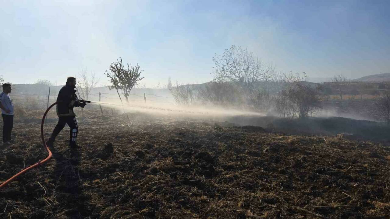 Adıyaman'ın Gölbaşı ilçesinde anız kalıntılarının yer aldığı bir arazide meydana