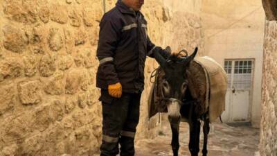Mardin'in Artuklu ilçesinde, dar sokaklardaki temizlik çalışmalarında görev alan emekli