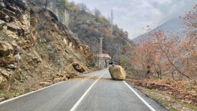 Batman'ın Sason ilçesinde heyelanlar nedeniyle yola düşen kaya parçaları 5