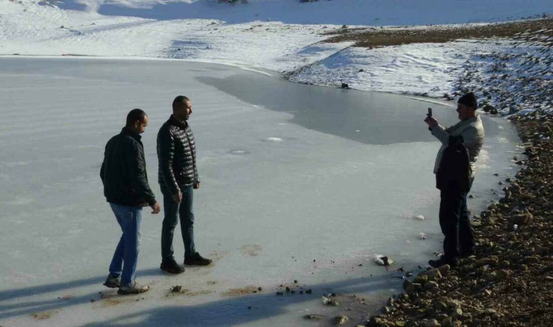 Batman’ın Gercüş ilçesindeki Kırkat Göleti’nin tamamen donmasıyla vatandaşlar fotoğraf çekti.