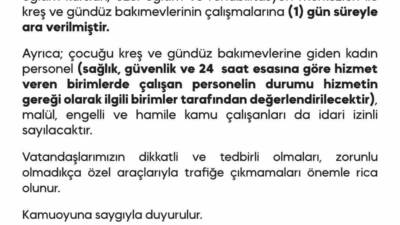 Diyarbakır’da yoğun kar yağışı nedeni ile kreş, gündüz bakımevleri, özel