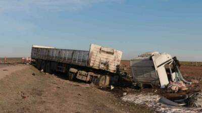 Şırnak’ta Cizre-Nusaybin karayolunda iki tırın çarpışması sonucu meydana gelen trafik