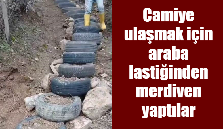 Batman’ın Sason ilçesinde köylüler, camiye ulaşımı rahatlatmak için araç lastiklerinden