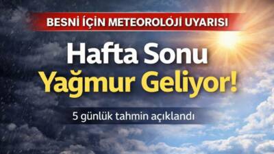 Meteoroloji Genel Müdürlüğü verilerine göre Besni'de önümüzdeki günlerde hava sıcaklıkları