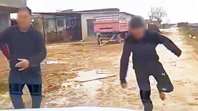 Şanlıurfa'nın Harran ilçesinde kaçak elektrik denetimi yapan Dicle Elektrik çalışanlarına