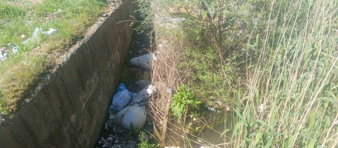 Adıyaman’ın Gölbaşı ilçesinde Karaburun Köyü sakinleri su kanallarının temizlenerek ilaçlanmasını