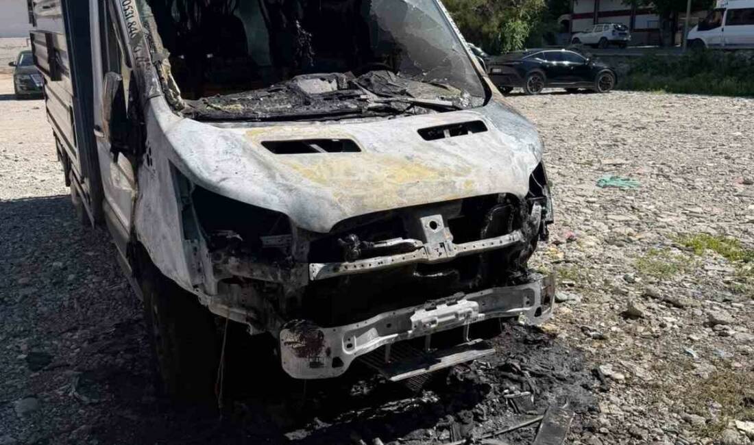 Siirt’te park halindeki kamyonet yanarak kullanılamaz hale geldi.