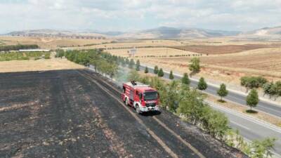 Adıyaman'da Beşpınar Mesire Alanı yakınlarında çıkan anız yangını, itfaiye ekiplerinin