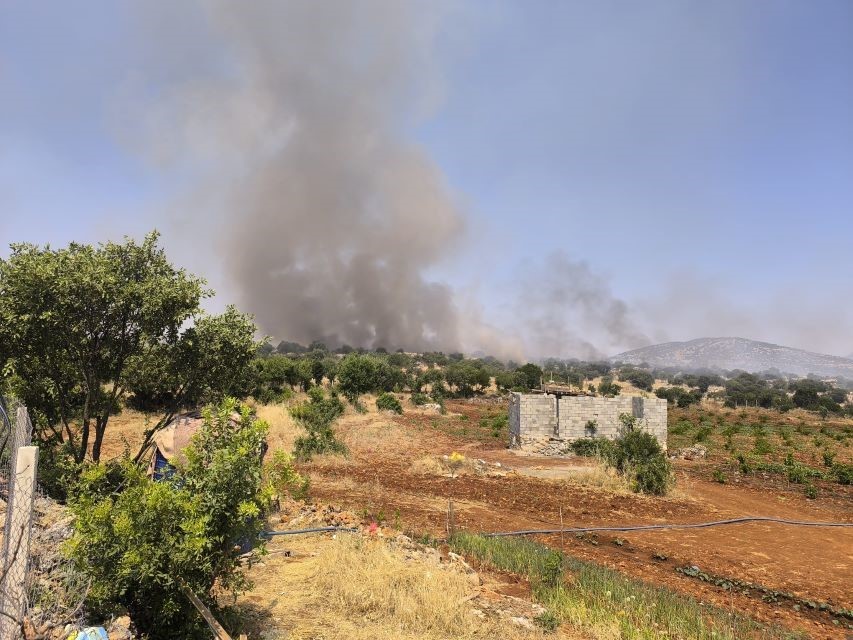 Diyarbakır’ın Dicle ilçesinde çıkan örtü yangınına ekiplerine söndürme çalışmaları devam