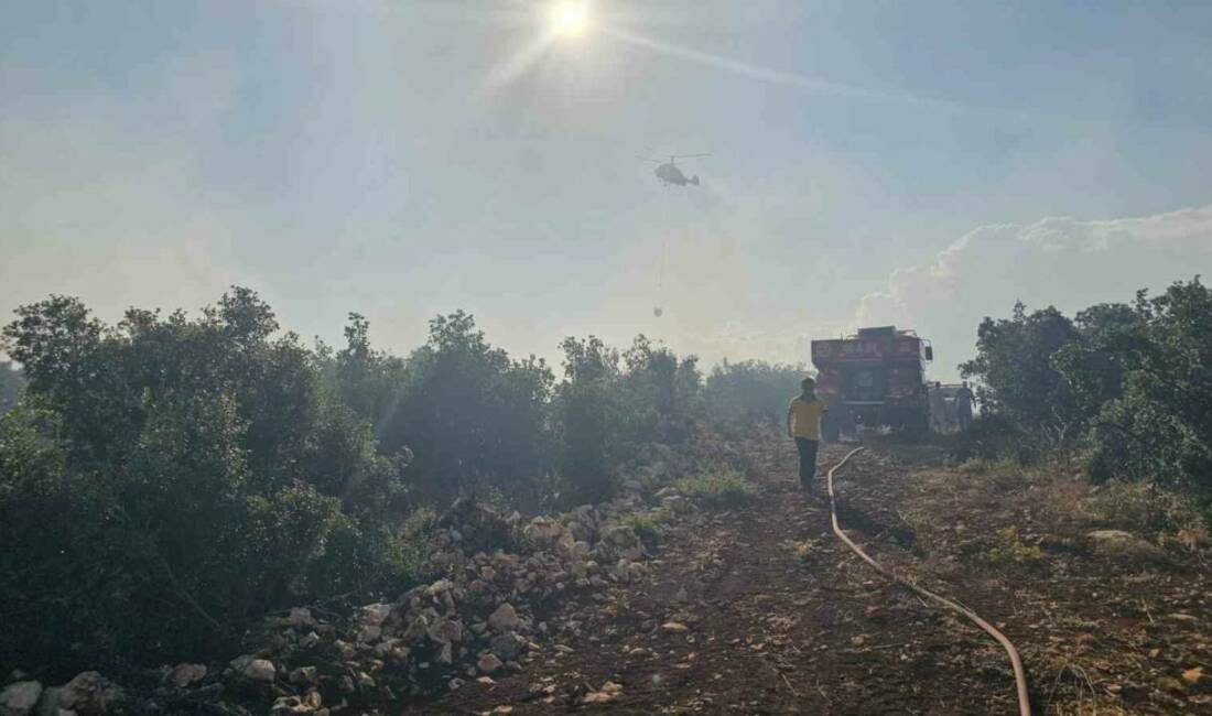Gaziantep’in Nurdağı ilçesinde çıkan orman yangını, havadan ve karadan yapılan