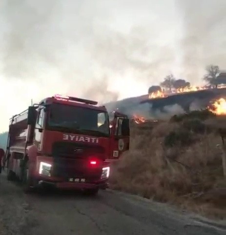 Adıyaman’ın Kahta ilçesinde çıkan anız yangını, bahçe ve evlere yaklaşması