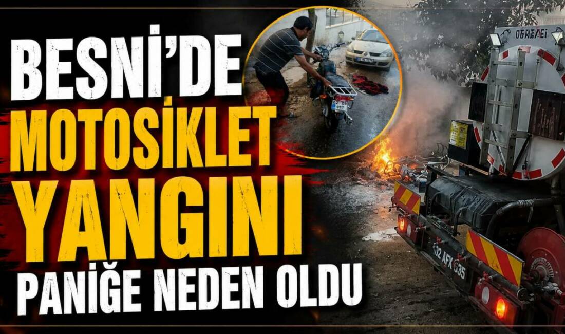 Besni’de Seyir Halindeki Motosiklet Alev Aldı Adıyaman'ın Besni ilçesine bağlı Dumlupınar Mahallesi'nde seyir halindeyken alev alan