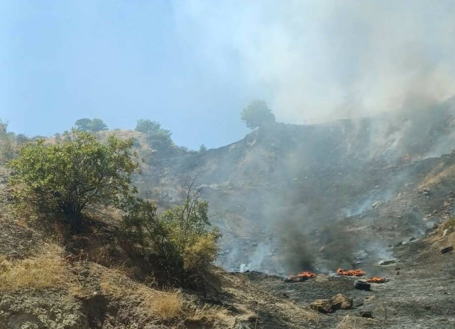 Adıyaman’ın Gölbaşı ilçesinde bulunan katı atık alanında çıkan yangın ormanlık