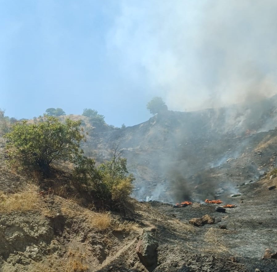 Adıyaman’ın Gölbaşı ilçesinde bulunan katı atık alanında çıkan yangın ormanlık