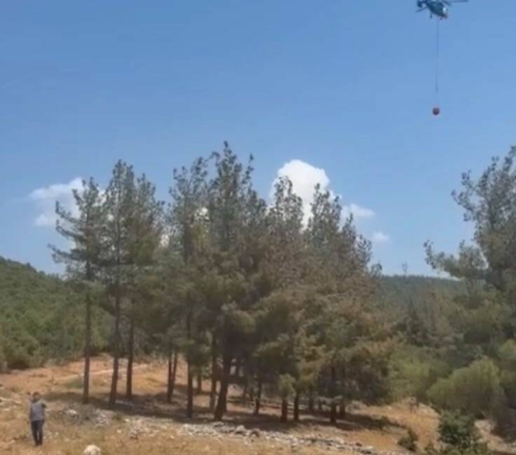 Gaziantep’in İslahiye ilçesinde çıkan orman yangını, havadan ve karadan müdahale