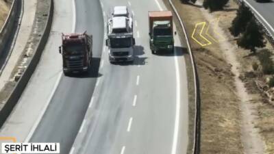 Gaziantep’te jandarma ekiplerince yapılan dron destekli otoyol denetimlerinde çeşitli kural